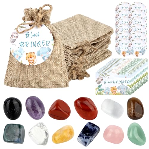 12 Stück Glückssteine für Kinder, Bunte Glückssteine mit “Glück BRINGER” Waldtier Grußkarten, Glücksbringer Stein Party Mitgebsel Kindergeburtstag Gastgeschenke, Weihnachtsgeschenke für Kinder von HOCUCHELAND