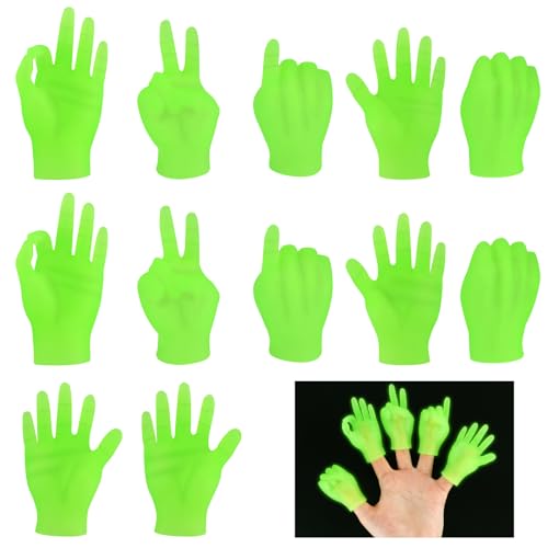 12 Stück Mini Hände für Finger, Kleine Hände Leuchtend mit 6 Gesten, Gummi Lustige Minihände, Mini Fingerpuppen Weiches für Haustier, Kinder, Familie, Spiele Party, Halloween Tricks (12 Mini Hände) von HOCUCHELAND