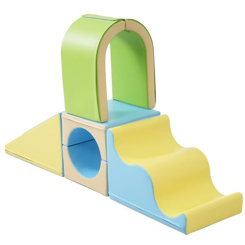 6 teiliges Kletterbausteine Set Sicherheitsgeprüft Softbausteine für Kinder 1-6 Jahre mit RutscheTreppe Rutschfester Buntes Lernspielzeug im Vorschulalter & Babys Softbausteine, bunt (Baby Blau) von HOGEBIG