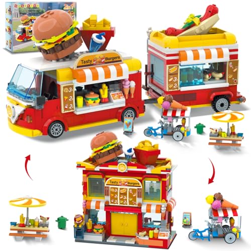 HOGOKIDS City Burger-Truck-Haus-Bauspielzeug – 2-in-1-Burger-Van und Restaurant-Baustein-Set, mobiler Eiswagen Tische Stühle Restaurant-Spielset tolles Geschenk für Kinder Jungen Mädchen (826 Teile) HOGOKIDS City Burger-Truck-Haus-Bauspielzeug – 2-in-1-Burger-Van und Restaurant-Baustein-Set, mobiler Eiswagen Tische Stühle Restaurant-Spielset tolles Geschenk für Kinder Jungen Mädchen (826 Teile) von HOGOKIDS