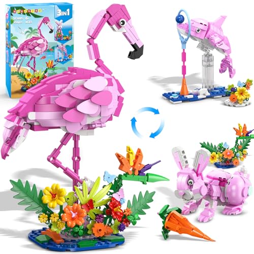 HOGOKIDS 3in1 Blumen Pinkes Flamingo Bauspielzeug - Tierfiguren umbaubar in Flamingo Häschen oder Delfin, 558 Teile Kreatives Tierspielzeug Geburtstagsgeschenk für Kinder Mädchen Jungen ab 8+ Jahren HOGOKIDS 3in1 Blumen Pinkes Flamingo Bauspielzeug - Tierfiguren umbaubar in Flamingo Häschen oder Delfin, 558 Teile Kreatives Tierspielzeug Geburtstagsgeschenk für Kinder Mädchen Jungen ab 8+ Jahren von HOGOKIDS