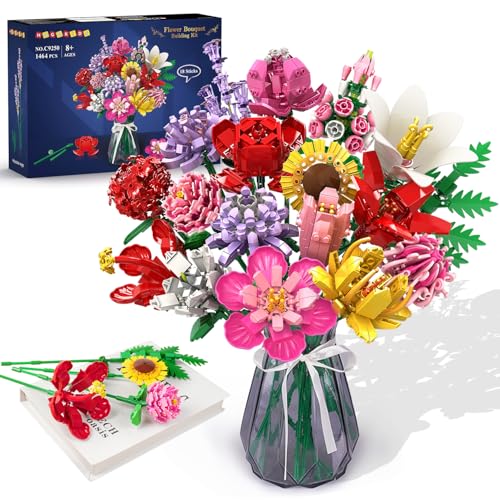 HOGOKIDS Blumen Bauset für Mädchen ab 8+ Jahren - 18 Blume Blumenstrauß Bausteine, 1461 Teilige Kunstblumen Pflanzen Bausatz, Botanik Kollektion Haushalt Deko, Kreatives Geschenk für Kinder Erwachsene von HOGOKIDS