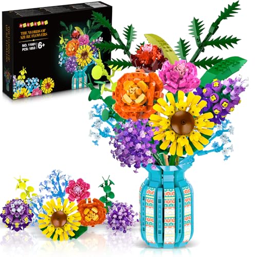 HOGOKIDS Blumen Bauspielzeugset mit Vase – 1853 Teiliges Blumen Baustein Spielzeug Botanischen Sammlung für Home Deko, Geschenk für Erwachsene Frauen Männer Kinder Mädchen 8-12+ von HOGOKIDS