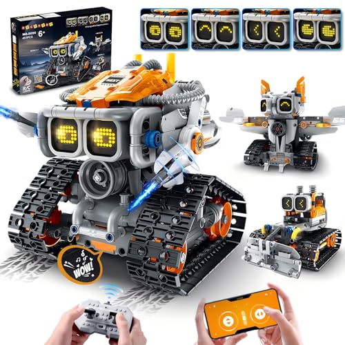 HOGOKIDS Technik Roboter für Kinder mit Veränderbaren Ausdrücken - 3-in-1 App & Ferngesteuertes Bauspielzeug mit Soundeffekten, Wiederaufladbares Roboter Geschenk für Jungen Mädchen ab 6+ (451 Teile) von HOGOKIDS