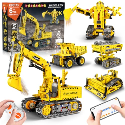 HOGOKIDS Technik Ferngesteuert Bauspielzeug für Kinder - 5 in 1 RC Technic mit App & Fernsteuerung Bulldozer/Bagger/Roboter/Muldenkippe/Hebebühne LKW Geschenke für 6-12+ Jahre alte Jungen Mädchen von HOGOKIDS