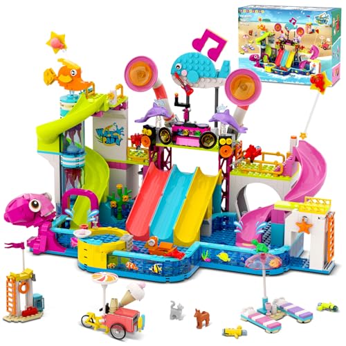 HOGOKIDS Friends Wasserpark Bauspielzeug, 911 Teile Sommer Spielzeug mit 5 Wasserrutschen, Kreatives Schwimmbad-Bausteinset mit Sprungplattform, Rollenspiel-Geschenk für Mädchen Jungen 8-12+ Jahren HOGOKIDS Friends Wasserpark Bauspielzeug, 911 Teile Sommer Spielzeug mit 5 Wasserrutschen, Kreatives Schwimmbad-Bausteinset mit Sprungplattform, Rollenspiel-Geschenk für Mädchen Jungen 8-12+ Jahren von HOGOKIDS
