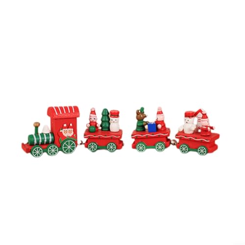 HOHOVYVY Weihnachtszug,Weihnachtsdeko,Bezaubernder Weihnachtszug Aus Holz Mit 3 Waggons Für Festliche Dekoration(Red) von HOHOVYVY