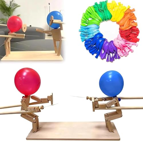 HOIDOKLY 2-Spieler-Ballon-Bambus-Mann-Kampfspiel, 2024 neues Ballonspiel, handgefertigtes Holzzaunpuppen-Set für spannende Ballonschlachten, schnelles Partyspiel für Kinder und Erwachsene (mit 50 von HOIDOKLY