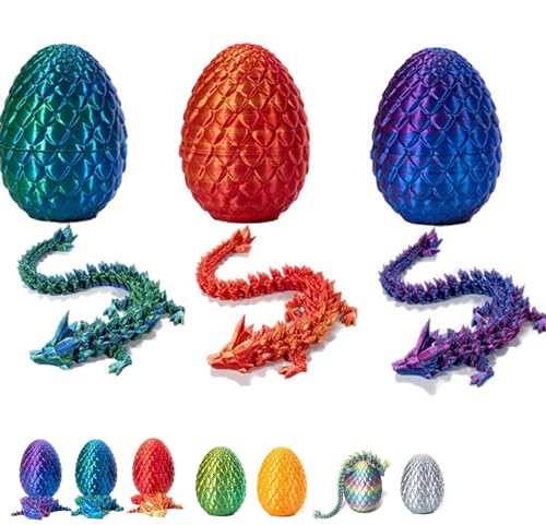 Drachenei, Dracheneier mit Drachen im Inneren, 3D Gedrucktes Drachenei Zappelspielzeug, Drachen-Ostereier, Dragon Egg, Bewegliche Gelenke Drache Mit Ei, Mysteriöse Dracheneier (Blindbox 3er-Pack) von HOIDOKLY