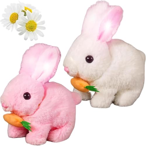 HOIDOKLY Bunby - My Realistic Bunny Toy, Osterhase Plüschtier, Mein Realistisches Hasenspielzeug, Interaktives Kaninchen Spielzeug, Ostergeschenke Für Kinder, Jungen, Mädchen (Weiß+Rosa) von HOIDOKLY