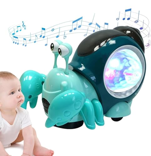 HOIDOKLY Leuchtendes Schneckenspielzeug, 2025 Elektrisches Schneckenspielzeug für Babys und Kleinkinder, Niedliches Elektronisches Tierkrabbeln, Musikalisches Krabbelschneckenspielzeug (Krabben-Blau) von HOIDOKLY