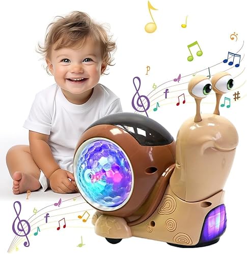 HOIDOKLY Leuchtendes Schneckenspielzeug, 2025 Neues Elektrisches Schneckenspielzeug für Babys und Kleinkinder, Niedliches Elektronisches Tierkrabbeln, Musikalisches Krabbelschneckenspielzeug (Braun) von HOIDOKLY