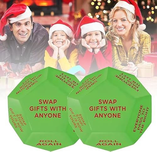 Santa Swap Geschenk-Würfel, Austausch-Würfelspiel, 12 Verschiedene Seiten, Weihnachtsfeier-Geschenkaustausch-Würfelspiel, übergroße Würfel, Geschenkwechsel-Würfel für Party-Spiel (2PCS) von HOIDOKLY