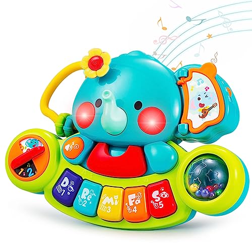 HOLA Baby Spielzeug 6 Monate Musikspielzeug, Elefant Spielzeug Klavier Motorikspielzeug mit Licht & Klang Kinder Keyboard ab 1 Jahr Mädchen Jungen Englische Version von HOLA