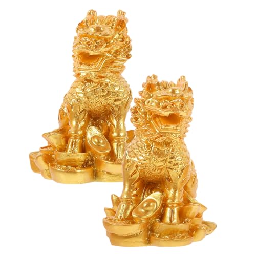 HOLIDYOYO Figurine Im Antiken Chinesischen Stil Kunstharz 1 Paar Mini-Statue Für Schreibtisch- 7 cm Gold von HOLIDYOYO