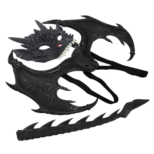 HOLIDYOYO 1 Satz Drachenmaskenflügel Halloween-Requisite Drachenflügel für Kinder halloween costume halloween kleidung Cosplay-Kostümzubehör lustiges Dinosaurierkostüm Gummischaum Black von HOLIDYOYO