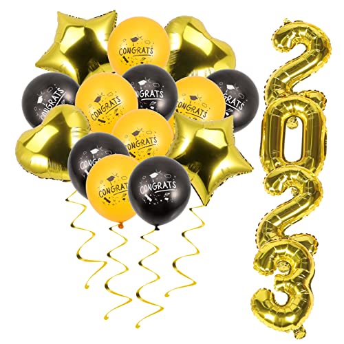 HOLIDYOYO 2023 Abschlussballonset Aluminiumfolienballons Für Abschlussfeiern Dekorationen Für Klassenräume 5 Schwarze Und 5 Goldene Ballons 2 Goldene Herzballons Und 2 Goldene von HOLIDYOYO