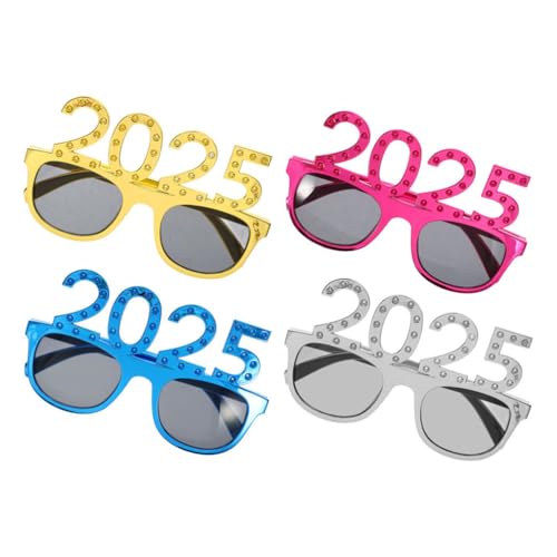 HOLIDYOYO 2025 Brillen 4 Stück Frohes Neues Jahr Brille Glitzerbrille Frohes Neues Jahr Vorabend Brille Ausgefallene Lustige Abschlussfeier 2025 Party Requisiten von HOLIDYOYO