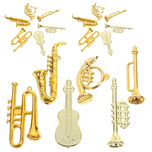 HOLIDYOYO 24 Stück Puppenhaus-Musikinstrumente Mini-Musikinstrument-Modell Mini-Goldtrompete Miniatur-Geige Klavier Trompete Hängende Ornamente Für Mini- von HOLIDYOYO