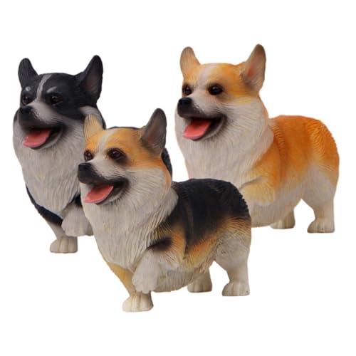 HOLIDYOYO 3St Corgi-Ornamente Animal Figures kuschelhund schöafzimmerdeko wohnraumdeko gartendeko Realistisches Hundemodell Corgi-Plüsch Hundefigur Modell kleine Welpenstatue Plastik von HOLIDYOYO