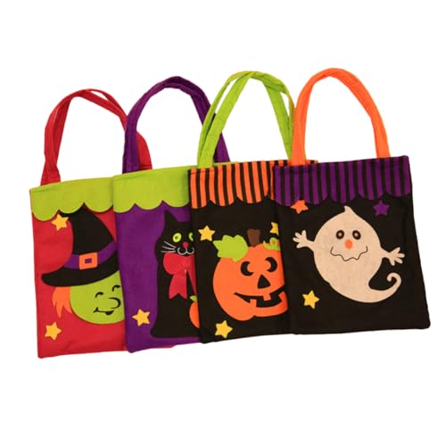 HOLIDYOYO 4 Stück Halloween Einkaufstasche Tasche Halloween Handtasche Aufbewahrungstasche Halloween Süßigkeitstüten Kinder Goodie Taschen Halloween Vlies Taschen Goodie von HOLIDYOYO