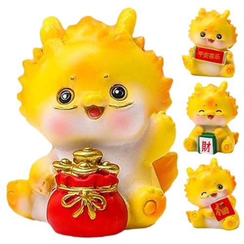 HOLIDYOYO 4 Stück Xiaolong-Ornamente Drachendekor Miniaturstatuen für den Tisch Drachenstatue Plüschtiere Figur Drachenhandwerk aus Harz dekorativer Minidrache Auto-Ornament Naturharz Yellow von HOLIDYOYO