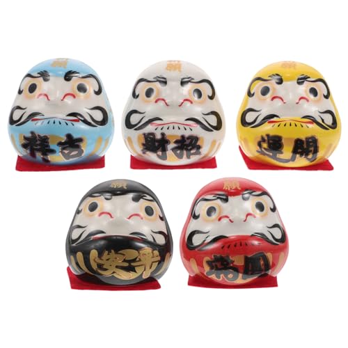 HOLIDYOYO 5 Stück Japanische Miniatur-Daruma-Puppen Für Schreibtisch- Und Tischdekoration Keramik-Daruma-Puppen Tischdekoration Auto-Armaturenbrett-Figur Japanisches von HOLIDYOYO