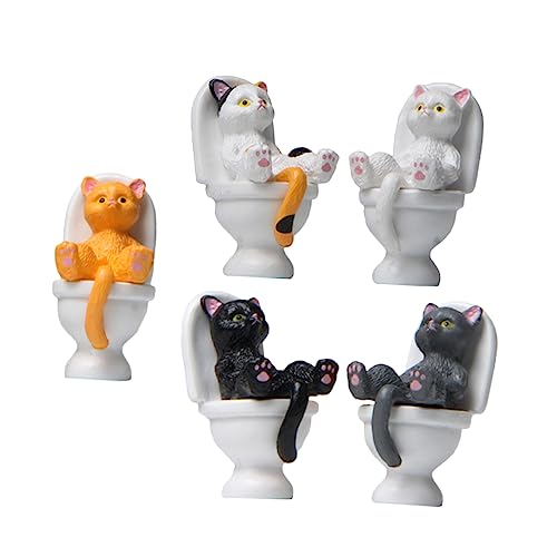 HOLIDYOYO 5pcs Miniatur Katze Decor Cartoon Katze Statue Sitzen Auf Toilette PVC Material Wohnkultur von HOLIDYOYO