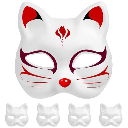 HOLIDYOYO 5 Stück Weiße Katzenmaske Aus Papier Therian-Maske Diy-Fuchs-Maske Blanko Bemalbare Maske Halbe Gesichtsabdeckung Tier-Wolf-Maske Japanische Cosplay-Maskerade von HOLIDYOYO