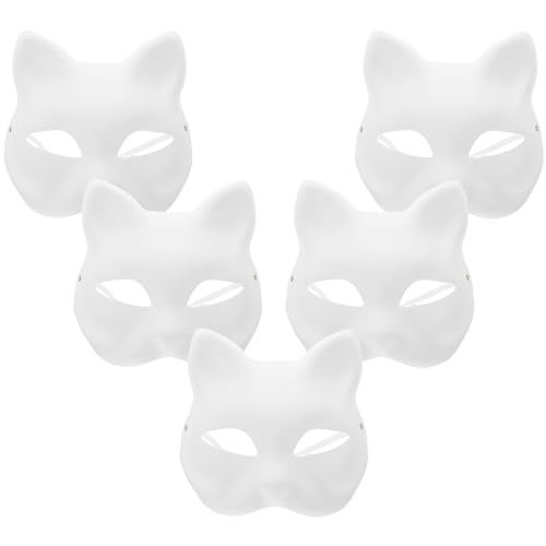 HOLIDYOYO 5 Stück Weiße Katzenmasken Aus Papier Therian-Masken Papier Unbemalt Blanko Blanko Fuchsmasken Unbemalt Maskerade Cosplay-Masken Für Heimwerkerarbeiten von HOLIDYOYO