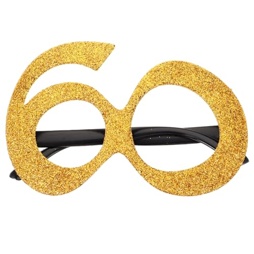 HOLIDYOYO Brillengestell Zum 60. Geburtstag Goldener Glitzer Zahlenbrille Kostüm Neuheit Brille Zum Geburtstag Partyzubehör Zubehör Jahrestag Fotokabine Requisiten Für Eltern von HOLIDYOYO