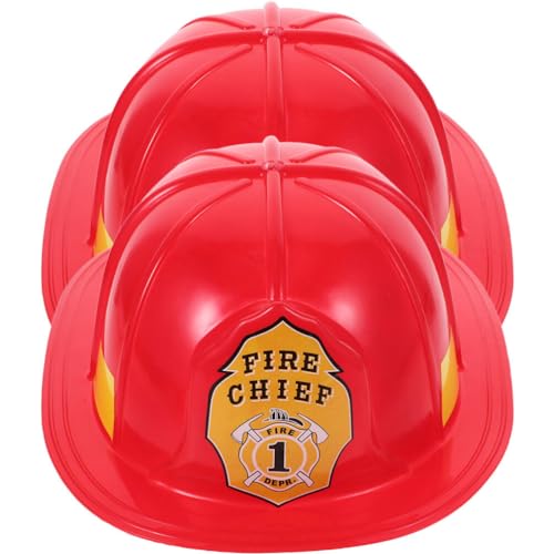 HOLIDYOYO Erwachsenen-Feuerwehrmann-Kostüm-Helm 2 Stück Neuheit Feuerwehrmann-Harthelme Kunststoff-Feuerwehrmann-Hüte Feuerwehrhelm-Zubehör Anzieh-Party-Hüte Kostüm-Rollenspiel-Party von HOLIDYOYO