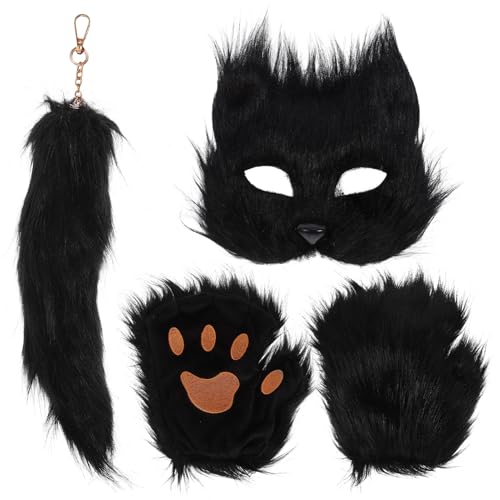 HOLIDYOYO Fuchs-Kostüm-Set Therian-Maske Handschuhe Und -Set Künstliches Halloween-Fuchs-Zubehör Tier-Party-Kostüm Für Erwachsene Schwarz von HOLIDYOYO