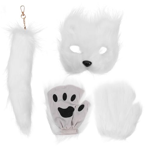 HOLIDYOYO Fuchs-Kostüm-Set -Maske Handschuhe Und -Set Künstliches Halloween-Fuchs-Zubehör Tier-Party-Kostüm Für Erwachsene Weiß von HOLIDYOYO