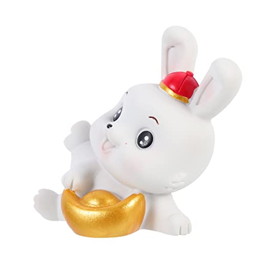 HOLIDYOYO Häschenverzierung tierisches Mini-Enten Elefanten-Sparschwein Kleiner Hase ausgestopft hasenfiguren Animal Figures Harz-Hasen-Ornament Sternzeichen Hase Figur Statue Weiß von HOLIDYOYO