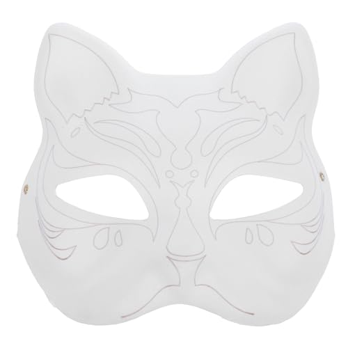 HOLIDYOYO Katzenmaske Therian-Maske Weiße Katzenmaske Aus Papier Unbemalt Blanko Diy-Halloween-Maske Tier-Halbgesichtsmaske Für Maskerade Cosplay-Party von HOLIDYOYO