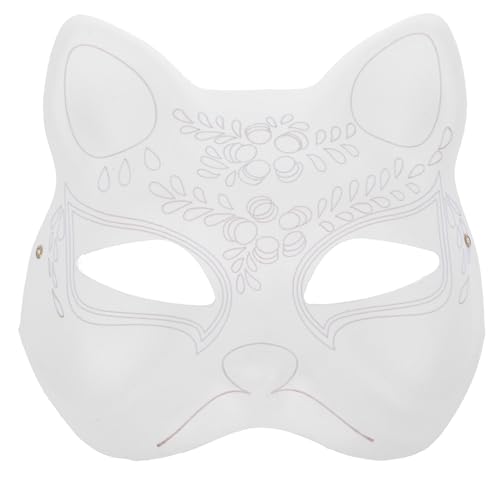 HOLIDYOYO Katzenmaske Zum Selbermachen Bemalbar Leere Maske Fuchs Halbe Leere Tier-Cosplay-Anziehmaske Weiße Papiermaske Schlichte Maskerademaske Für Weihnachten Karneval Partygeschenke von HOLIDYOYO