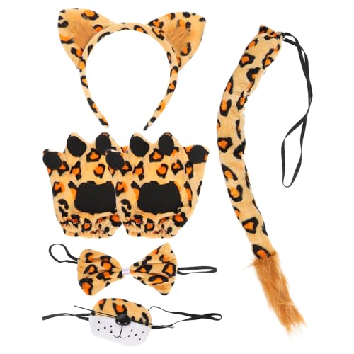 HOLIDYOYO Leoparden-Katzenkostüm-Set Katzenohren Stirnband Fliege Nase Und Ausgefallenes Tier-Cosplay Für Und Erwachsene Halloween-Anziehparty von HOLIDYOYO