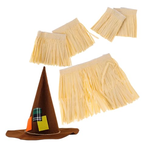 HOLIDYOYO Natürliches Bast-Hula-Rock-Set Mit Hexenhut Halloween-Hawaii-Kostümzubehör Luau-Partykleid Erwachsene Tanz-Bastgras-Outfit von HOLIDYOYO