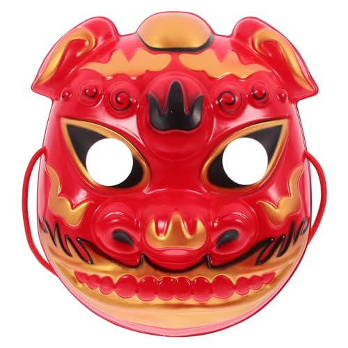 HOLIDYOYO Oni-Maske Prajna-Maske Löwenmaske Chinesischer Tanz Löwenmaske Halbgesichts-Tiermaske Cosplay-Kostüm Maskerade Partyzubehör Für Drama Rot von HOLIDYOYO