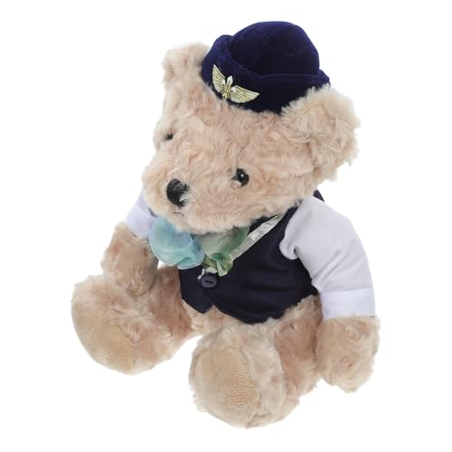 HOLIDYOYO Stewardess Stoffbär Bärenpuppe Im Schlafzimmer Dekorative Bärenpuppe Süße Bärenpuppe Ankleideweste Bär Ausgestopftes Bärentier Plüschtiere Kuscheltiere Für Jungen Pp Baumwolle Blue von HOLIDYOYO