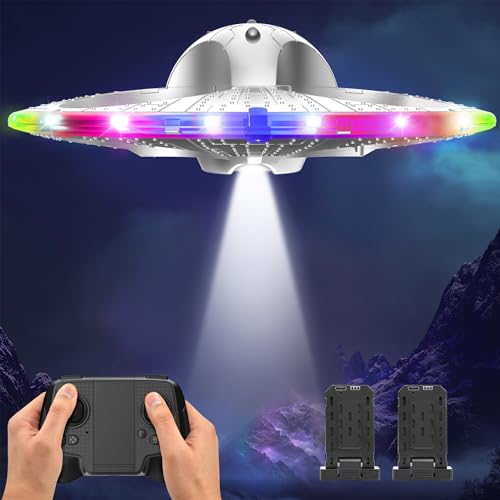 HOLYFUN Drohne RC UFO für Kinder und Anfänger, Ferngesteuertes Flugzeug mit Licht, RC Flugzeug Helikopter Quadcopter mit automatischer Schwebefunktion und 2 Batterien (15 Mins) von HOLYFUN