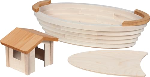 HOLZTIGER 80614 Arche Noah aus Holz, handgearbeitetes Holzspielzeug aus Ahorn, Farben auf Wasserbasis, fördert Fantasie & Kreativität der Kinder, Made IN Europe, 69 x 36 x 31cm, 3er Set, ab 3 Jahre von HOLZTIGER