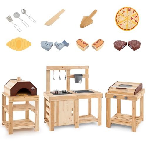 HOMASIS 3 in 1 Küche Spielzeug für Kinder aus Holz, Grill- und Pizzaofenspiel, Lernspielzeug mit Küchenutensilien, Nahrung und Wassertank für Kinder ab 3 Jahren HOMASIS 3 in 1 Küche Spielzeug für Kinder aus Holz, Grill- und Pizzaofenspiel, Lernspielzeug mit Küchenutensilien, Nahrung und Wassertank für Kinder ab 3 Jahren von HOMASIS