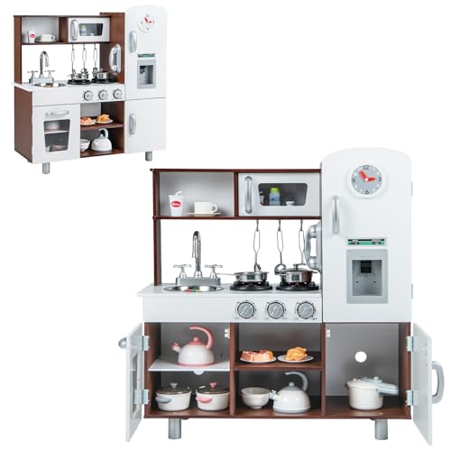 HOMASIS Kinderküche Holz, Spielküche mit Zubehör, Spielzeugküche mit Herd Ofen Spüle Mikrowelle Uhr Telefon, Küchespielzeugset mit Licht & Sound, Eckküche Kinderspielküche ab 3 Jahren (Braun) HOMASIS Kinderküche Holz, Spielküche mit Zubehör, Spielzeugküche mit Herd Ofen Spüle Mikrowelle Uhr Telefon, Küchespielzeugset mit Licht & Sound, Eckküche Kinderspielküche ab 3 Jahren (Braun) von HOMASIS