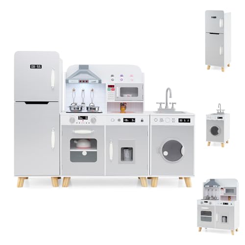 HOMASIS Kinderküche Holz, Spielküche mit Zubehör, Spielzeugküche mit Spüle Waschmaschine Kühlschrank Herd Ofen Mikrowelle Eismaschine, Kinderspielküche mit Licht & Sound, für Kinder ab 3 Jahre, Weiß HOMASIS Kinderküche Holz, Spielküche mit Zubehör, Spielzeugküche mit Spüle Waschmaschine Kühlschrank Herd Ofen Mikrowelle Eismaschine, Kinderspielküche mit Licht & Sound, für Kinder ab 3 Jahre, Weiß von HOMASIS