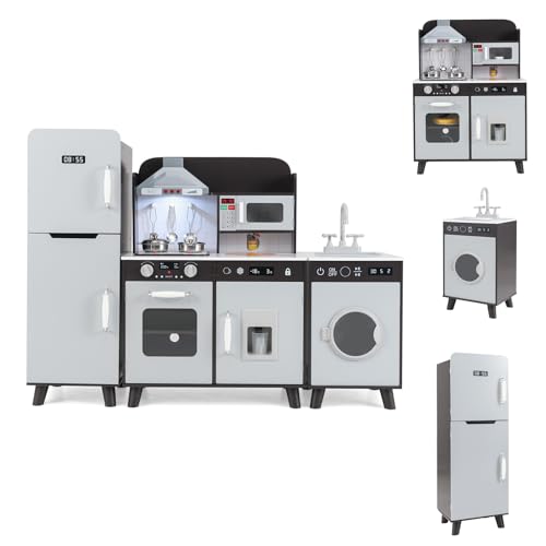 HOMASIS Kinderküche Holz, Spielküche mit Zubehör, Spielzeugküche mit Spüle Waschmaschine Kühlschrank Herd Ofen Mikrowelle Eismaschine, Kinderspielküche mit Licht & Sound, für Kinder ab 3 Jahre (Braun) HOMASIS Kinderküche Holz, Spielküche mit Zubehör, Spielzeugküche mit Spüle Waschmaschine Kühlschrank Herd Ofen Mikrowelle Eismaschine, Kinderspielküche mit Licht & Sound, für Kinder ab 3 Jahre (Braun) von HOMASIS