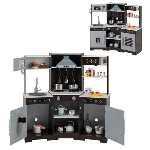 HOMASIS Kinderküche mit Licht & Sound, Eck Spielküche mit Zubehör, Küchenset mit Spüle Wasserhahn Mikrowelle Ofen Eismaschine, Spielzeugküche Holz, Küchenspielzeugset für Kinder ab 3 Jahren (Braun) HOMASIS Kinderküche mit Licht & Sound, Eck Spielküche mit Zubehör, Küchenset mit Spüle Wasserhahn Mikrowelle Ofen Eismaschine, Spielzeugküche Holz, Küchenspielzeugset für Kinder ab 3 Jahren (Braun) von HOMASIS