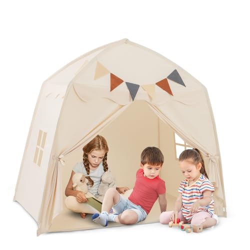 HOMASIS Kinderzelt für Indoor, Spielhaus mit 20 Sternlichtern & 12 Wimpeln & Matte & 2 Fenstern & Vorhang, Spielzelt Prinzessin Zelt für Mädchen & Jungen, Tipi Zelt Kinderhaus Kinderzimmer (Beige) HOMASIS Kinderzelt für Indoor, Spielhaus mit 20 Sternlichtern & 12 Wimpeln & Matte & 2 Fenstern & Vorhang, Spielzelt Prinzessin Zelt für Mädchen & Jungen, Tipi Zelt Kinderhaus Kinderzimmer (Beige) von HOMASIS