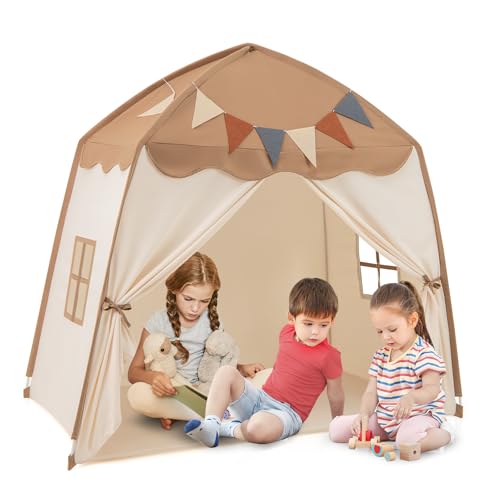 HOMASIS Kinderzelt für Indoor, Spielhaus mit 20 Sternlichtern & 12 Wimpeln & Matte & 2 Fenstern & Vorhang, Spielzelt Prinzessin Zelt für Mädchen & Jungen, Tipi Zelt Kinderhaus Kinderzimmer (Braun) HOMASIS Kinderzelt für Indoor, Spielhaus mit 20 Sternlichtern & 12 Wimpeln & Matte & 2 Fenstern & Vorhang, Spielzelt Prinzessin Zelt für Mädchen & Jungen, Tipi Zelt Kinderhaus Kinderzimmer (Braun) von HOMASIS